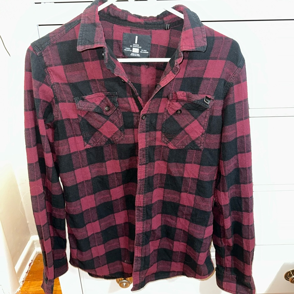 Buffalo David Bitton Burgundy and Black Plaid Shirt